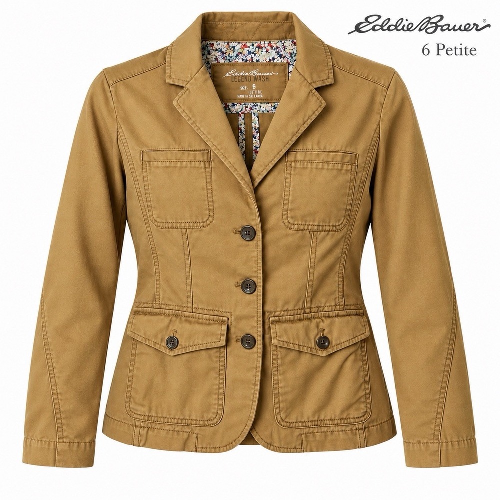 Eddie Bauer Legend Wash Women's 6 Petite Tan Utility Blazer Jacket 4 Pocket